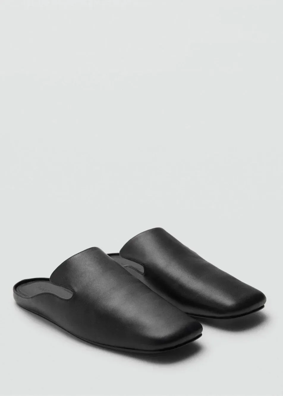 MANGO $180 MNG Selection Leather Square Toe Mule Slides Black EUR 36 US 5.5-6 NE